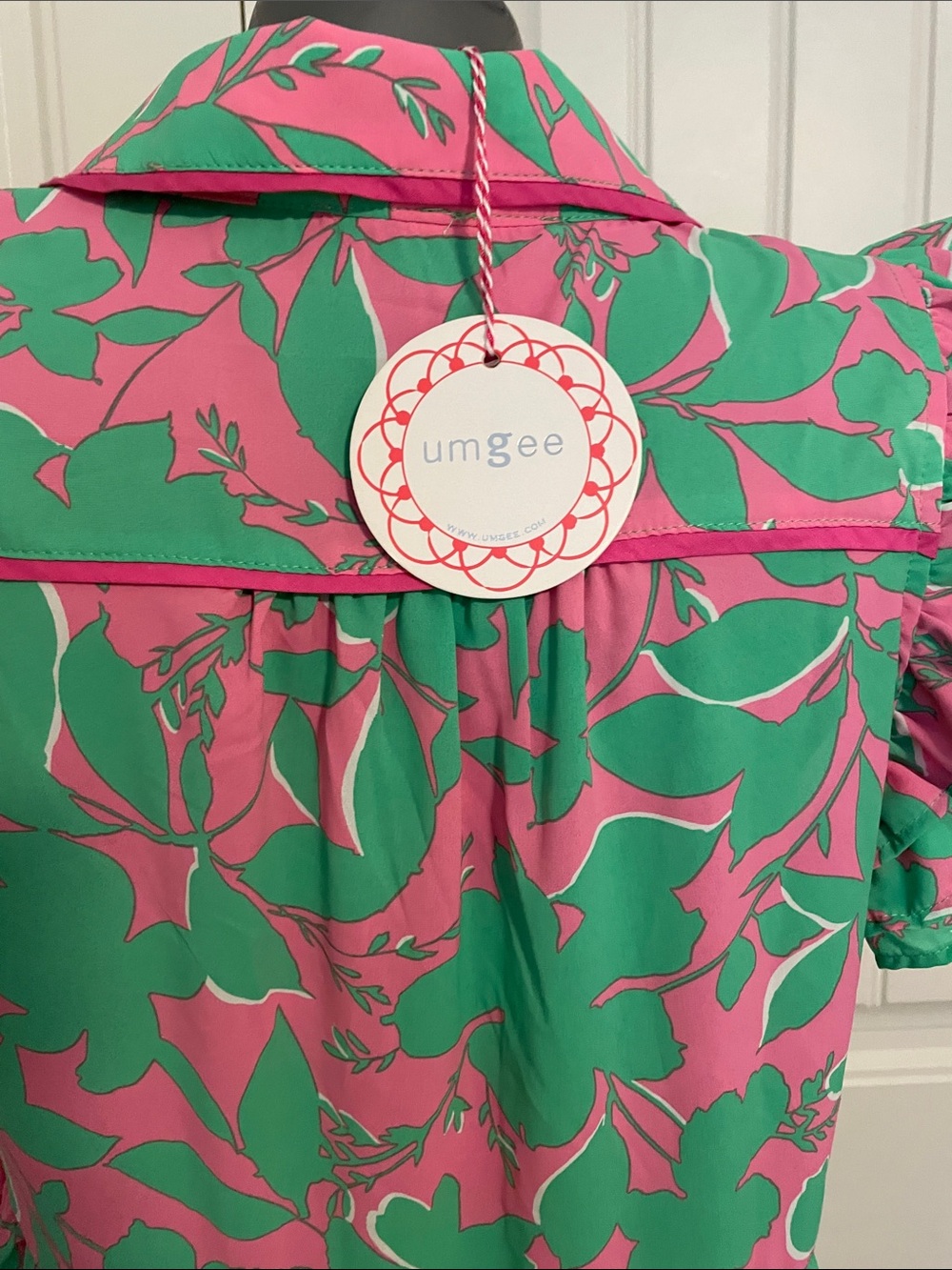 Umgee Pink & Green Floral Ruffle-Sleeve Tiered Dress - Picture 2 of 9